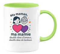 quotedazur - Mug Humour Ma Maman, Mamie Double Dose D'amour, De Bonheur Tasse Fête Des Grand-Mères, Annonce Grossesse, Cadeau Anniversaire Noël