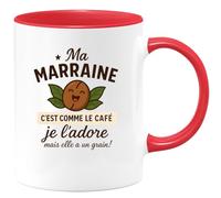 quotedazur - Mug Humour Ma Marraine C’Est Comme Le Café, Je L’Adore Mais Elle A Un Grain ! - Idée Cadeau Originale Tasse Marraine Humour Pour Femme