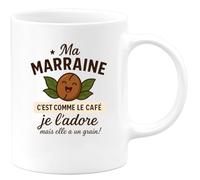 quotedazur - Mug Humour Ma Marraine C’Est Comme Le Café, Je L’Adore Mais Elle A Un Grain Idée Cadeau Originale Tasse Pour Femme