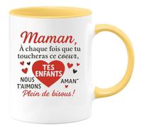 quotedazur - Mug Humour Maman, Chaque Fois Que Tu Touches Ce CœUr, Souviens-Toi Nous T'aimons Bisous Idée Cadeau Originale Tasse Amour Enfants