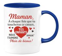 quotedazur - Mug Humour Maman, Chaque Fois Que Tu Touches Ce CœUr, Souviens-Toi Nous T'aimons Bisous Idée Cadeau Originale Tasse Amour Enfants
