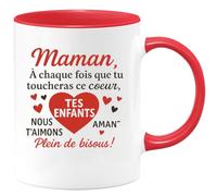 quotedazur - Mug Humour Maman, Chaque Fois Que Tu Touches Ce CœUr, Souviens-Toi Nous T'aimons Bisous Idée Cadeau Originale Tasse Amour Enfants