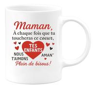 quotedazur - Mug Humour Maman, Chaque Fois Que Tu Touches Ce CœUr, Souviens-Toi Que Nous T'aimons ! Bisous ! - Idée Cadeau Originale Tasse Maman Amour Enfants