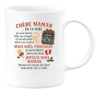 quotedazur - Mug Humour Maman, En Ce Noël Je Suis Bien Au Chaud Dans Ton Ventre. Prochain, Tes Bras. Joyeux Bisous De Bébé. Idée Cadeau Tasse Tendre Pour Future Naissance
