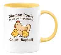 quotedazur - Mug Humour Maman Poule Et Ses Petits Poussins Maman Chloé Raphaël - Cadeau Tasse Personnalisée Pour Maman Tendre Et Attentionnée