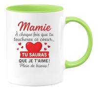 quotedazur - Mug Humour Mamie, Chaque Fois Que Tu Touches Ce Coeur, Sache Je T'aime Plein De Bisous Un Cadeau Tasse Idéal Pour Grand-mère, À Offrir Avec Amour