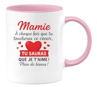 quotedazur - Mug Humour Mamie, Chaque Fois Que Tu Touches Ce Coeur, Sache Que Je T'aime ! Plein De Bisous ! - Un Cadeau Tasse Idéal Pour Grand-mère, À Offrir Avec Amour