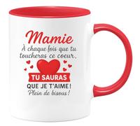quotedazur - Mug Humour Mamie, Chaque Fois Que Tu Touches Ce Coeur, Sache Que Je T'aime ! Plein De Bisous ! - Un Cadeau Tasse Idéal Pour Grand-mère, À Offrir Avec Amour