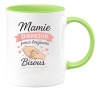 quotedazur - Mug Humour Mamie D'amour Pour Toujours, Bisous Personnalisés De Prénom Cadeau Parfait Tasse Personnalisée Grand-Mère Adorée