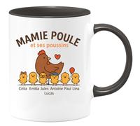 quotedazur - Mug Humour Mamie Poule Avec Ses Poussins Célia, Emilia, Jules, Antoine, Paul, Lina, Lucas Cadeau Parfait Tasse Personnalisée Pour Et Petits