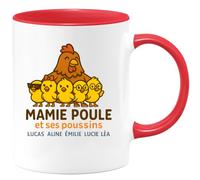 quotedazur - Mug Humour Mamie Poule Avec Ses Poussins Lucas, Aline, Émilie, Lucie Et Léa - Idée Cadeau Tasse Personnalisée Pour Grand-mère Unique Et Tendre