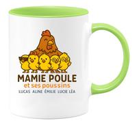 quotedazur - Mug Humour Mamie Poule Avec Ses Poussins Lucas, Aline, Émilie, Lucie Et Léa - Idée Cadeau Tasse Personnalisée Pour Grand-mère Unique Et Tendre