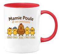 quotedazur - Mug Humour Mamie Poule Et Ses Poussins Chloé, Aline, Clara, Paul, Maxi, Lucas Idée Cadeau Tasse Originale Pour Grand-mère Petits-enfants