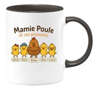quotedazur - Mug Humour Mamie Poule Et Ses Poussins Chloé, Aline, Clara, Paul, Maxi, Lucas Idée Cadeau Tasse Originale Pour Grand-mère Petits-enfants