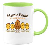 quotedazur - Mug Humour Mamie Poule Et Ses Poussins Chloé, Aline, Clara, Paul, Maxi, Lucas Idée Cadeau Tasse Originale Pour Grand-mère Petits-enfants
