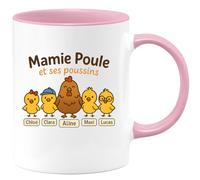 quotedazur - Mug Humour Mamie Poule Et Ses Poussins Chloé, Aline, Clara, Paul, Maxi, Lucas Idée Cadeau Tasse Originale Pour Grand-mère Petits-enfants