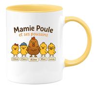 quotedazur - Mug Humour Mamie Poule Et Ses Poussins Chloé, Aline, Clara, Paul, Maxi, Lucas Idée Cadeau Tasse Originale Pour Grand-mère Petits-enfants