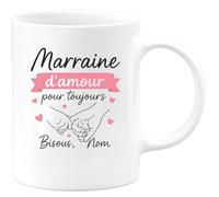 quotedazur - Mug Humour marraine Amour Éternel, Bisous Doux Signés Prénom, Cadeau Unique Et Personnalisé Idéal Tasse Pour Message Tendre
