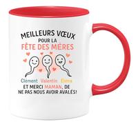 quotedazur - Mug Humour Meilleurs Voeux Pour La Fête Des Mères Clément Valentin Eléna Et Merci Maman, De Ne Pas Nous Avoir Avalés! - Idée Cadeau Personnalisée Tasse Pour Maman Attentionnée