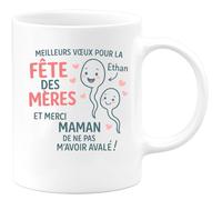 quotedazur - Mug Humour Meilleurs Vœux Fête Des Mères Ethan, Merci Maman De Ne Pas M'avoir Avalé - Idée Cadeau Tasse Originale Fête Des Mères À Offrir
