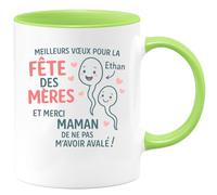 quotedazur - Mug Humour Meilleurs Vœux Fête Des Mères Ethan, Merci Maman De Ne Pas M'avoir Avalé - Idée Cadeau Tasse Originale Fête Des Mères À Offrir