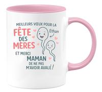 quotedazur - Mug Humour Meilleurs Vœux Fête Des Mères Ethan, Merci Maman De Ne Pas M'avoir Avalé - Idée Cadeau Tasse Originale Fête Des Mères À Offrir