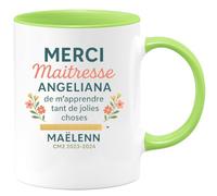 quotedazur - Mug Humour Merci Maîtresse Angeliana De M'apprendre Tant De Jolies Choses Maëlenn Cm2 2023-2024 - Cadeau Unique Tasse Pour Maîtresse Souvenir Cm2 2023