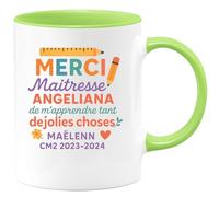 quotedazur - Mug Humour Merci Maîtresse Angeliana Pour Toutes Ces Jolies Choses - Maëlenn Cm2 2023-2024 - Cadeau Original Tasse Pour Maîtresse Fin D'année Scolaire Cm2