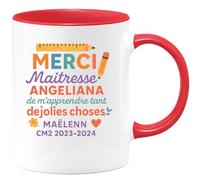 quotedazur - Mug Humour Merci Maîtresse Angeliana Pour Toutes Ces Jolies Choses - Maëlenn Cm2 2023-2024 - Cadeau Original Tasse Pour Maîtresse Fin D'année Scolaire Cm2