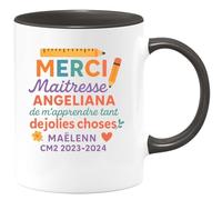 quotedazur - Mug Humour Merci Maîtresse Angeliana Pour Toutes Ces Jolies Choses - Maëlenn Cm2 2023-2024 - Cadeau Original Tasse Pour Maîtresse Fin D'année Scolaire Cm2