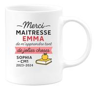 quotedazur - Mug Humour Merci Maîtresse Prénom, Pour Tout, Sophia Cm1 2023-2024 Cadeau Original Tasse Apprentissage
