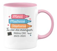 quotedazur - Mug Humour Merci Maîtresse Stéphanie Tu Vas Me Manquer Mélina Cm2 2023-2024 Cadeau Tasse Personnalisé Pour Année Scolaire