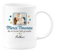 quotedazur - Mug Humour Merci Nounou Pour Avoir Fait Grandir Arthur, Un Cadeau Plein D'émotion Idéal Tasse Personnalisée Souvenir Enfant Unique