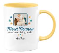quotedazur - Mug Humour Merci Nounou Pour Avoir Fait Grandir Arthur, Un Cadeau Plein D'émotion Idéal Tasse Personnalisée Souvenir Enfant Unique