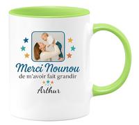 quotedazur - Mug Humour Merci Nounou Pour Avoir Fait Grandir Arthur, Un Cadeau Plein D'émotion Idéal Tasse Personnalisée Souvenir Enfant Unique