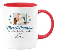 quotedazur - Mug Humour Merci Nounou Pour Avoir Fait Grandir Arthur, Un Cadeau Plein D'émotion Idéal Tasse Personnalisée Souvenir Enfant Unique