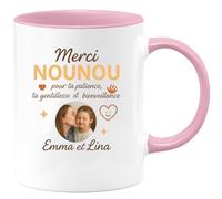 quotedazur - Mug Humour Merci Nounou Pour Ta Patience, Ta Gentillesse Et Ta Bienveillance, Emma Et Lina - Idée Cadeau Tasse Originale Pour Nounou Attentionnée Et Dévouée