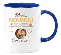 quotedazur - Mug Humour Merci Nounou Pour Ta Patience, Ta Gentillesse Et Ta Bienveillance, Emma Et Lina - Idée Cadeau Tasse Originale Pour Nounou Attentionnée Et Dévouée