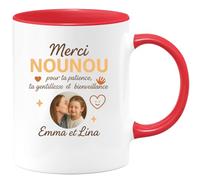 quotedazur - Mug Humour Merci Nounou Pour Ta Patience, Ta Gentillesse Et Ta Bienveillance, Emma Et Lina - Idée Cadeau Tasse Originale Pour Nounou Attentionnée Et Dévouée