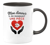 quotedazur - Mug Humour Mon Amour, Il Me Manquait Une Pièce : Toi, Mon Essentiel - Cadeau Romantique Tasse Idéal Pour Déclarer Son Amour Unique