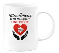 quotedazur - Mug Humour Mon Amour, Il Me Manquait Une Pièce : Toi, Mon Essentiel - Cadeau Romantique Tasse Idéal Pour Déclarer Son Amour Unique