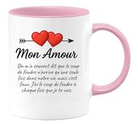 quotedazur - Mug Humour Mon Amour, Le Coup De Foudre Revient Chaque Fois Que Je Te Vois. Idée Cadeau Originale Pour Une Tasse Pleine D'amour Sincère