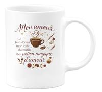 quotedazur - Mug Humour Mon amour, tu transformes mon café du matin en potion magique d'amour - Cadeau Amour, Saint-Valentin, Couple Femme