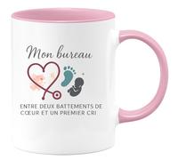 quotedazur - Mug Humour Mon bureau ? Entre deux battements de cœur et un premier cri - Cadeau Sage Femme Femme