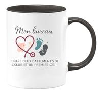 quotedazur - Mug Humour Mon bureau ? Entre deux battements de cœur et un premier cri - Cadeau Sage Femme Femme