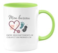 quotedazur - Mug Humour Mon bureau ? Entre deux battements de cœur et un premier cri - Cadeau Sage Femme Femme