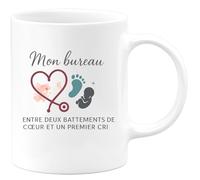 quotedazur - Mug Humour Mon bureau ? Entre deux battements de cœur et un premier cri - Cadeau Sage Femme Femme