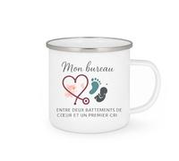 quotedazur - Mug Humour Mon bureau ? Entre deux battements de cœur et un premier cri - Cadeau Sage Femme Femme
