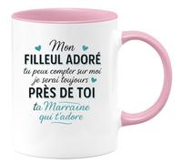 quotedazur - Mug Humour Mon Filleul Adoré Tu Peux Compter Sur Moi Je Serai Toujours Près De Toi Ta Marraine Qui T'adore - Cadeau Mug Parfait Tasse Pour Filleul Cher Et Attentionné