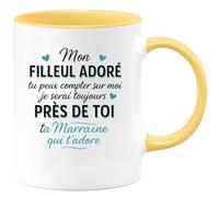 quotedazur - Mug Humour Mon Filleul Adoré Tu Peux Compter Sur Moi Je Serai Toujours Près De Toi Ta Marraine Qui T'adore - Cadeau Mug Parfait Tasse Pour Filleul Cher Et Attentionné